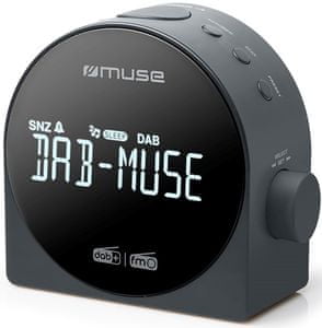 moderní radiobudík muse m185cdb dab pll fm mw tuner duální alarm velký displej stmívatelný aux in vstup záložní baterie