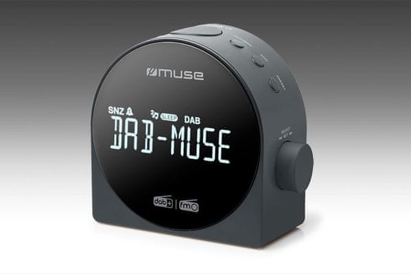  moderní radiobudík muse m185cdb dab pll fm mw tuner duální alarm velký displej stmívatelný aux in vstup záložní baterie 