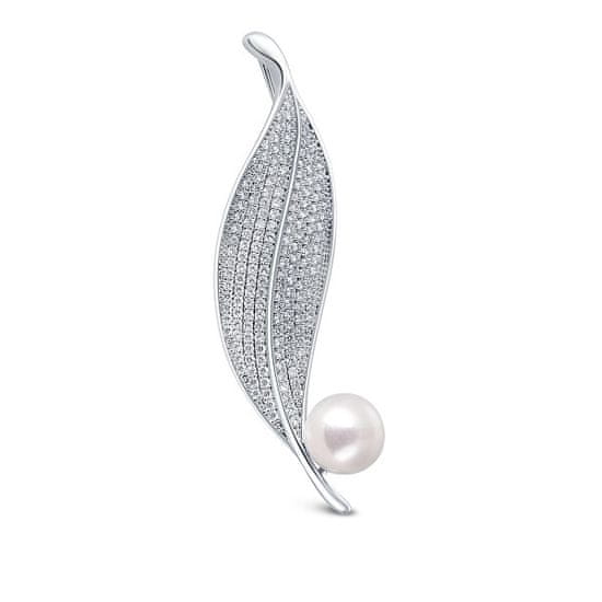 JwL Luxury Pearls Zářivá perlová brož Lísteček JL0701