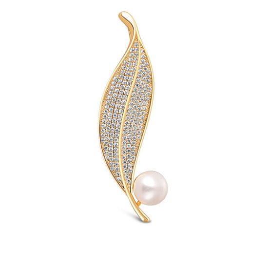 JwL Luxury Pearls Zářivá perlová brož Lísteček JL0700