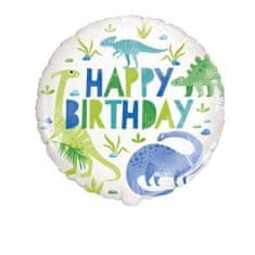 Balonek foliový narozeniny - Happy Birthday - DINOSAURUS zelenomodrý - 45 cm