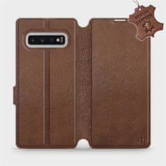 Mobiwear Luxusní flip pouzdro na mobil Samsung Galaxy S10 Plus - Hnědé - kožené - L_BRS Brown Leather