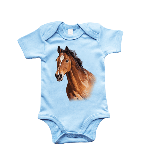 Hobbytriko Body dětské s koněm - Hnědák Barva: Modrá (Soft Blue), Velikost: 0-3 m