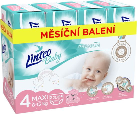 LINTEO Plenky Baby Prémium MAXI (8-15 kg) 200 ks