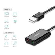 Ugreen US205 USB externí zvuková karta 15cm, černá