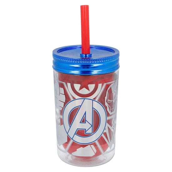 Stor Plastová termo sklenička se šroubovacím víčkem a brčkem AVENGERS, 370ml, 13223