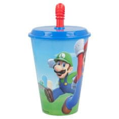 Stor Plastový pohár s víkem a brčkem SUPER MARIO 430ml, 21430