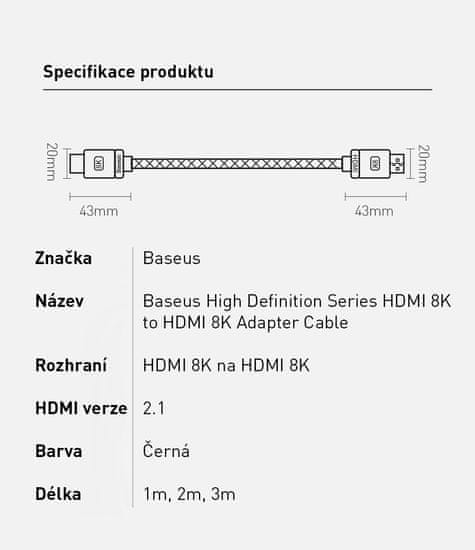 Baseus 8K HDMI 2.1 / HDMI 2.1, 3m černý kabel - Huramobil