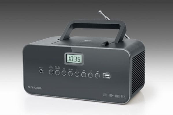  klasický radiomagnetofon muse M-28 cd mechanika fm tuner držadlo baterie elektrická síť Bluetooth technologie reproduktor aux in vstup 