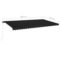 Greatstore Ručně zatahovací markýza s LED světlem 600 x 350 cm antracitová