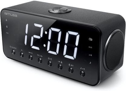 moderní radiobudík muse M-192CR aux in usb port pro nabíjení led displej se stmívačem záložní baterie sleep snooze duální alarm buzení