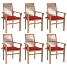 Greatstore Jídelní židle 6 ks s červenými poduškami masivní teak