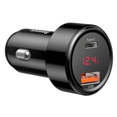 BASEUS Magic Series PPS Digital Display duální adaptér do automobilu USB-A QC + USB-C PD 45W CCMLC20C-01, černá