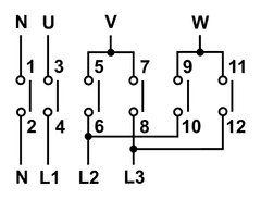 Tracon Electric Reverzační vačkový přepínač 25A 48×48mm