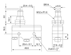 Tracon Electric Koncový spínač s kovovým čepem 50x20x18mm