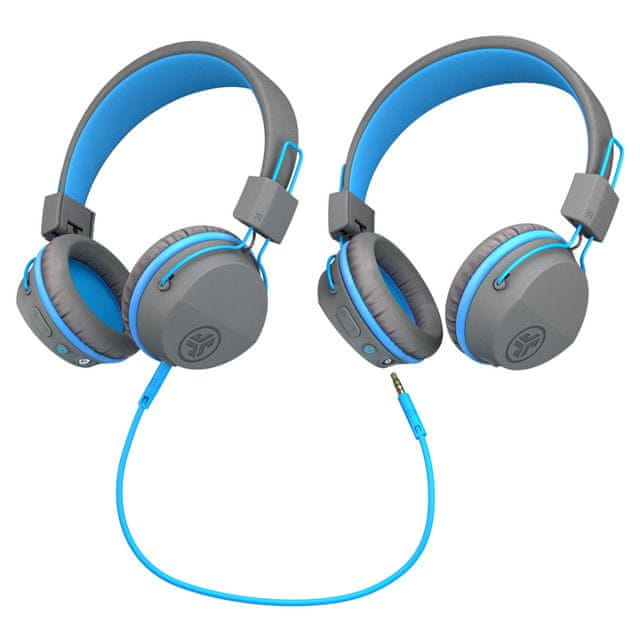  moderní Bluetooth sluchátka jlab jbudies studio wireless pro děti omezená hlasitost shareport kabel sdílení muziky pohodlná ovládací tlačítka na levé mušli handsfree mikrofon výdrž 24 h 