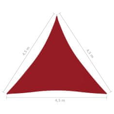 Greatstore Stínící plachta oxford trojúhelníková 4,5 x 4,5 x 4,5 m červená