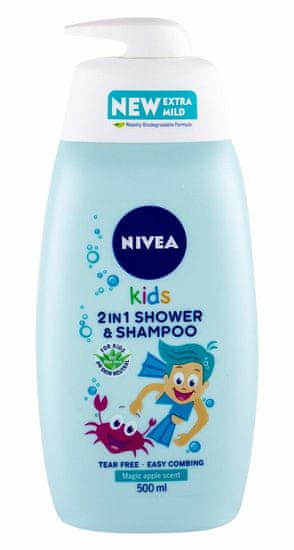 Nivea 500ml kids 2in1 shower & shampoo magic apple scent