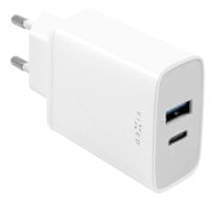 FIXED Síťová nabíječka s USB-C a USB výstupem, podpora PD, 30W FIXC30-CU-WH, bílá