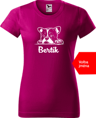 Hobbytriko Dámské tričko s buldočkem a jménem - Bertík Barva: Fuchsia red (49), Velikost: 2XL