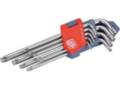 Extol Premium L-klíče TORX (6601) sada 9ks, T 10-15-20-25-27-30-40-45-50, vrtané na kratší straně, CrV