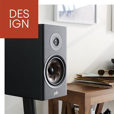  elegantní regálové reproduktory polk audio reserve r100 skvělý zvuk výkon turbínová membrána polk x port pro extra basy poniklované terminály eliminovaná rezonance 