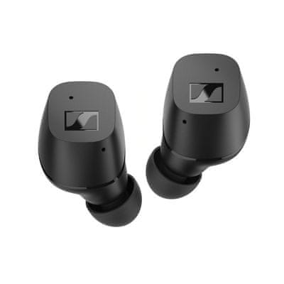  moderní přenosná špuntová bezdrátová Bluetooth sluchátka sennheiser true wireless odolná vodě a potu špunty pohodlné mikrofony mems handsfree funkce dotykové ovládání 