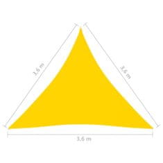 Greatstore Stínící plachta oxfordská látka trojúhelník 3,6x3,6x3,6 m žlutá