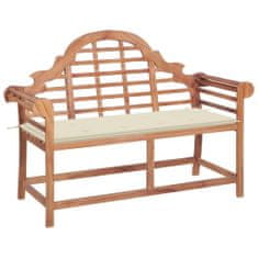 Greatstore Zahradní lavice s krémovou poduškou 120 cm masivní teak