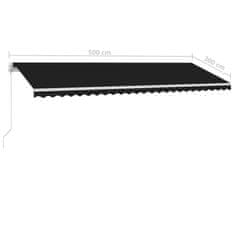 Vidaxl Ručně zatahovací markýza s LED světlem 500 x 300 cm antracitová