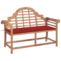 Greatstore Zahradní lavice s červenou poduškou 120 cm masivní teak