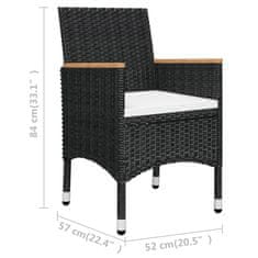 Greatstore 3dílný bistro set polyratan a tvrzené sklo černý