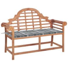 Greatstore Zahradní lavice s šedou károvanou poduškou 120 cm masivní teak