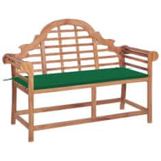 Greatstore Zahradní lavice se zelenou poduškou 120 cm masivní teak