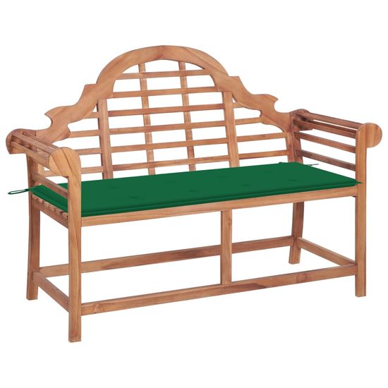 Greatstore Zahradní lavice se zelenou poduškou 120 cm masivní teak