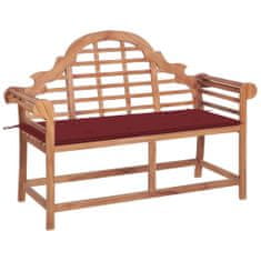 Greatstore Zahradní lavice s vínovou poduškou 120 cm masivní teak