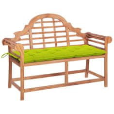 Greatstore Zahradní lavice s jasně zelenou poduškou 120 cm masivní teak