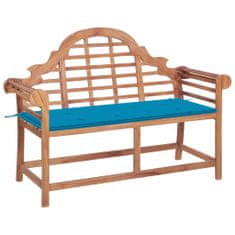 Greatstore Zahradní lavice s modrou poduškou 120 cm masivní teak