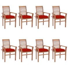 Greatstore Jídelní židle 8 ks červené podušky masivní teak