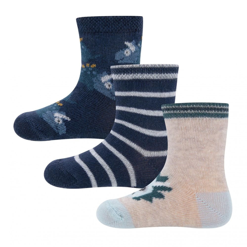 EWERS chlapecký 3pack ponožek s dinosaurem 205252 18-19 tmavě modrá