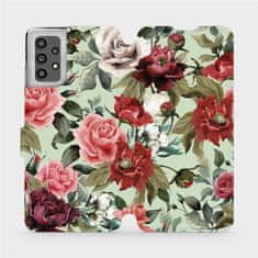 Mobiwear Flip pouzdro na mobil Samsung Galaxy A32 LTE - MD06P Růže a květy na světle zeleném pozadí