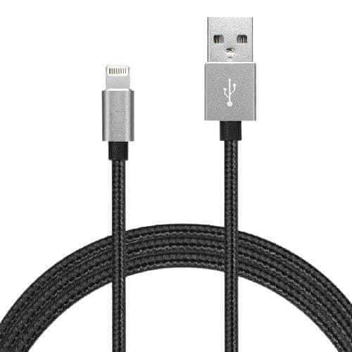 W-STAR W-Star kabel Usb na Lightning, 2m, 3A, černá, nylonový oplet, KBLTNNYBK2m