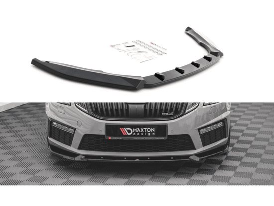 Maxton Design spoiler pod přední nárazník ver.2 pro Škoda Octavia RS Facelift Mk3, černý lesklý plast ABS