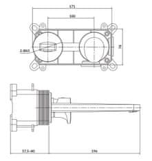 CERSANIT Podomítková páková umyvadlová baterie inverto, vč. montážního tělesa, chrom + černá páčka (S951-302)