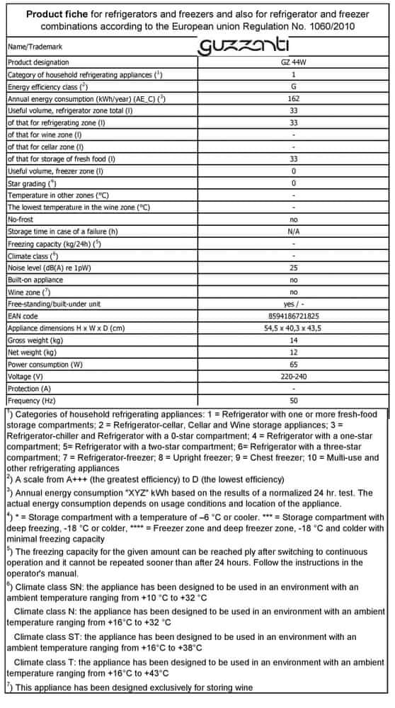 GUZZANTI lednice GZ 44W - s kosmetickou vad