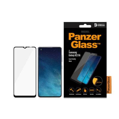 ochranné sklo na mobilní telefon smartphone panzerglass Edge-to-Edge pro Samsung Galaxy A22 5G zabroušené okraje bezpečné tvrdost 9 h snadná aplikace extra ochrana displeje mobilu před škrábanci