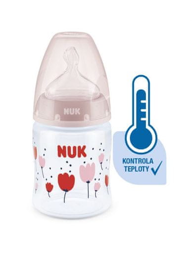 Nuk FC Plus láhev s kontrolou teploty 150ml 1ks červená s květinami