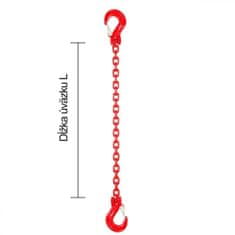 Řetězový závěs hák-hák tř 80 (5 m, 3150 kg, 10 mm) 5m 3150kg 10mm cervena