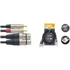 Stagg NTC3CMXFR, kabel 2x RCA samec - 2x XLR samice, 3m