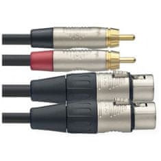 Stagg NTC3CMXFR, kabel 2x RCA samec - 2x XLR samice, 3m